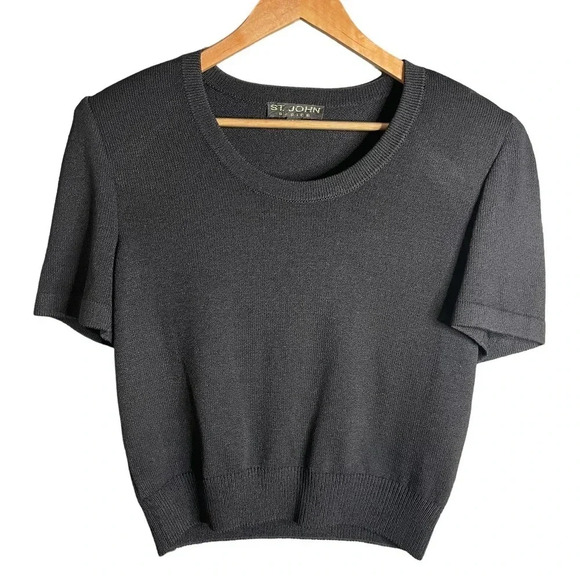 St. John Short Sleeve Knit Cropped Sweater Black Size M - Picture 1 of 4